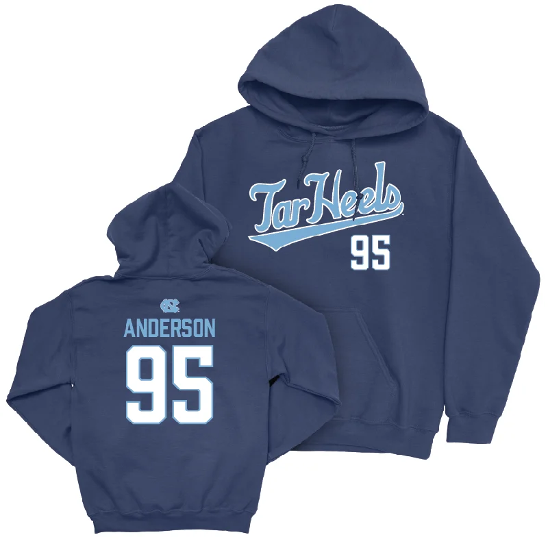 Custom embroidered hoodies for team spirit-UNC Football Navy Script Hoodie  - Daniel Anderson