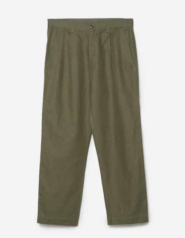 Lightweight pants for travel and comfort-5288 Hemp Loose Chino Olive OG-107F