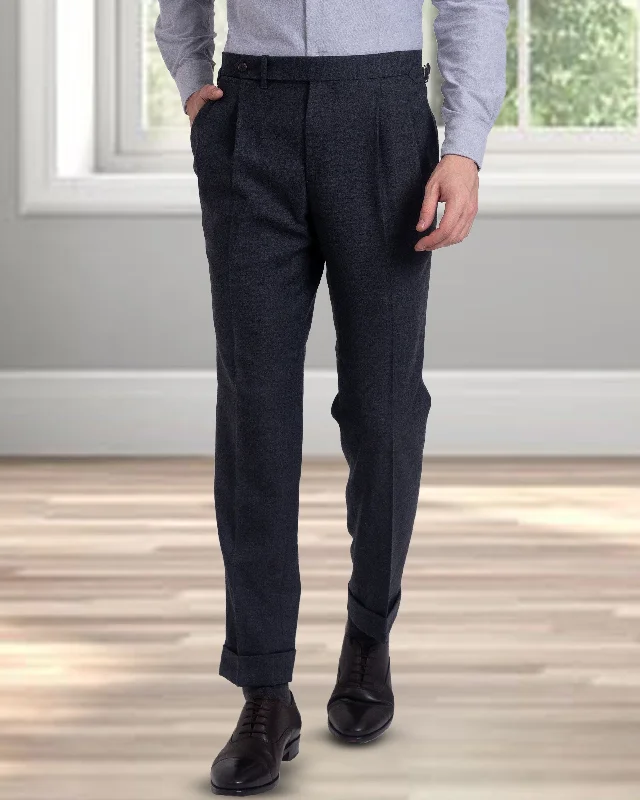 Fashionable pants with stripes for a sporty look-Pleated Dugdale Dark Grey Wool Flannel Dress Pant