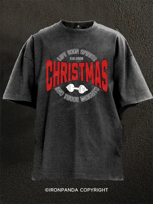 T-shirts for gym workouts and fitness activities-Weight training Christmas Washed Gym Shirt