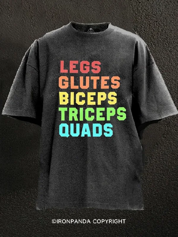 Vintage-style T-shirts for retro lovers-Legs Glutes Biceps Triceps Quads Washed Gym Shirt