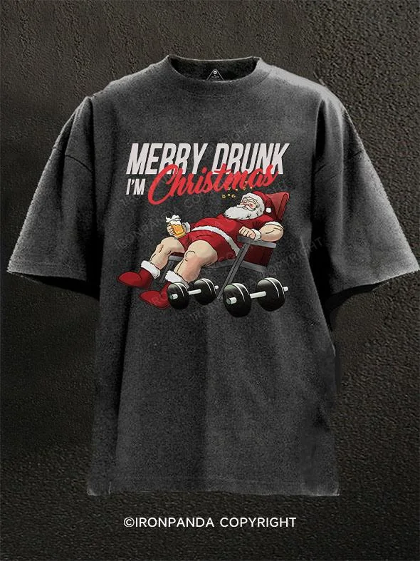 Affordable T-shirts for bulk orders-merry christmas i'm drunk Washed Gym Shirt