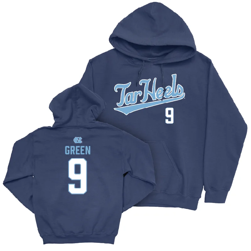 Casual hoodies for layering in colder weather-UNC Football Navy Script Hoodie  - Javarius Green