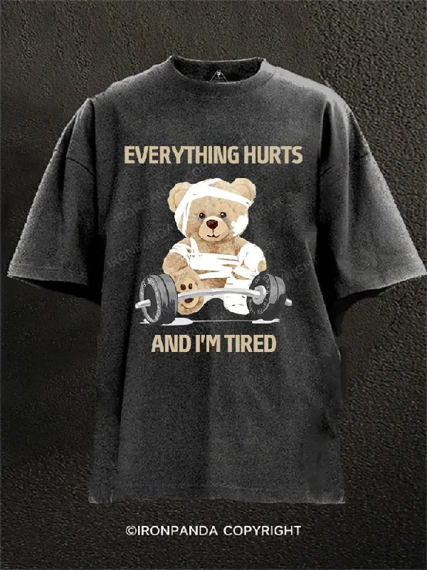 Affordable T-shirts for bulk orders-BEAR everything hurts and I'm tired Washed Gym Shirt