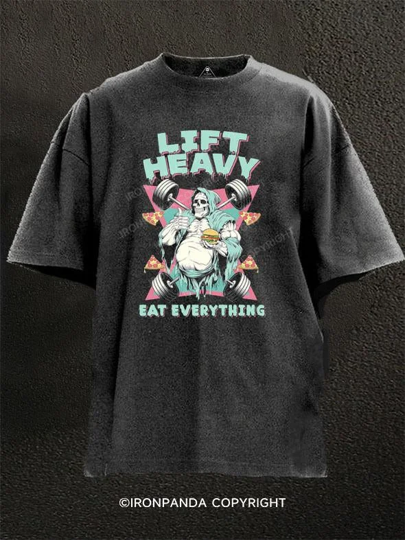 Custom T-shirts with team logos for sports fans-Lift Heavy Eat Everything Washed Gym Shirt