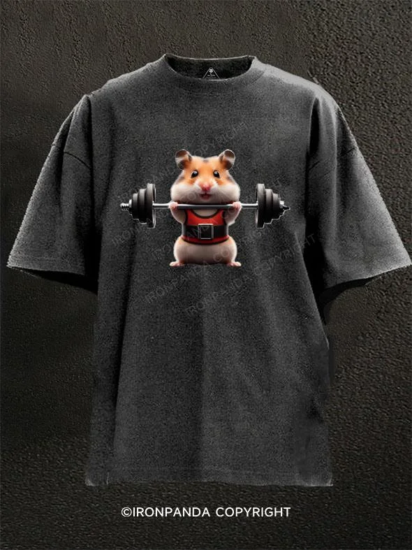 T-shirts with motivational quotes for inspiration-Hamster Weight Lifting Washed Gym Shirt