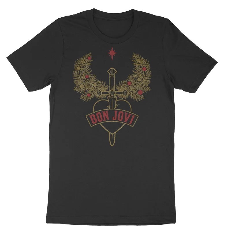 Soft-touch T-shirts for ultimate comfort-Heart & Dagger Holiday Wreath Black T-Shirt