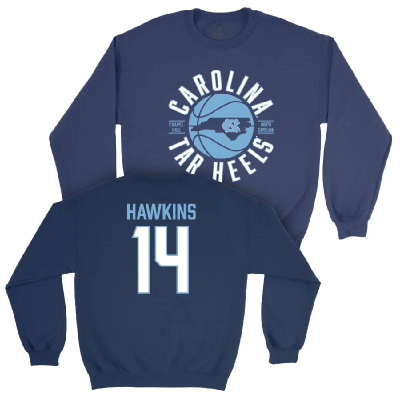 Casual long sleeve shirts with a relaxed fit and feel-UNC Men's Basketball Navy Crew  - Russell Hawkins