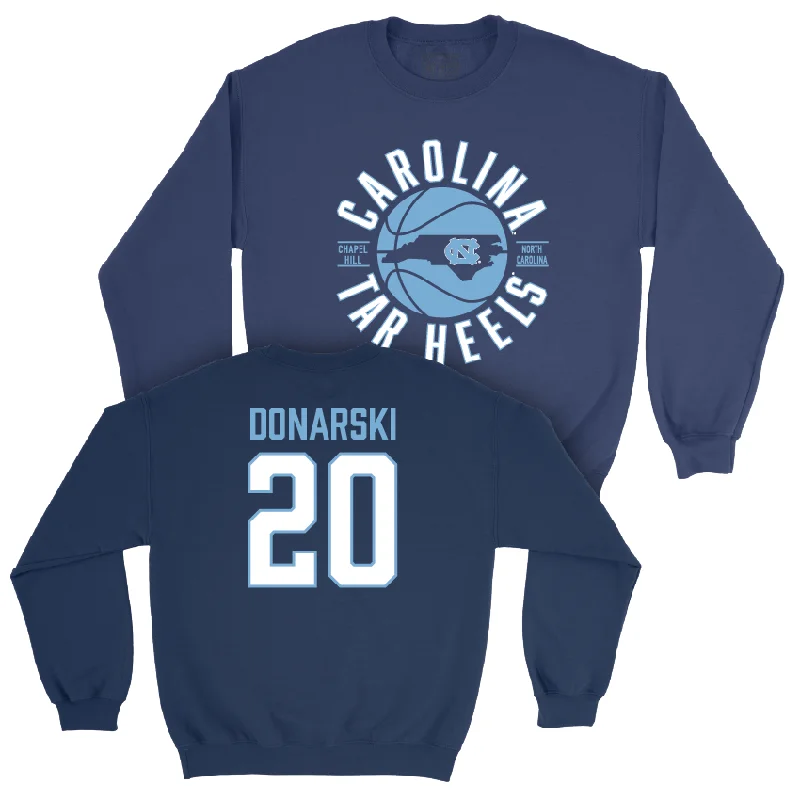 Custom long sleeve shirts for corporate giveaways-UNC Women's Basketball Navy Crew - Lexi Donarski