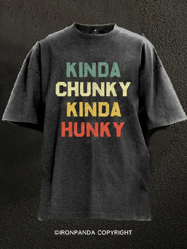 Custom-made T-shirts for corporate gifts-Kinda Chunky Kinda Hunky Washed Gym Shirt