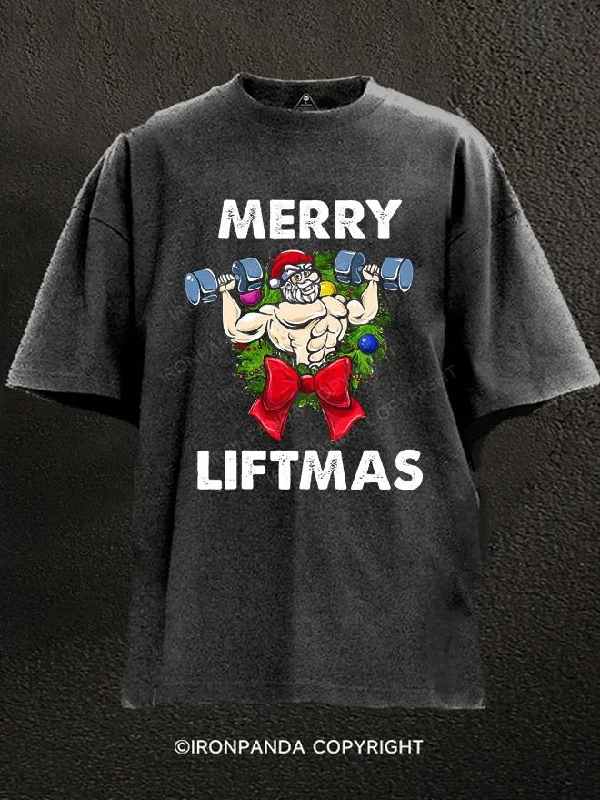 Eco-friendly T-shirts for sustainable living-Merry Liftmas Santa Workout Washed Gym Shirt