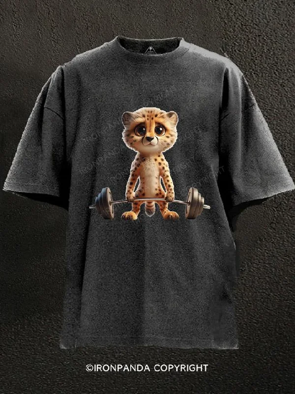 T-shirts for art lovers with custom prints-Leopard bodybuilder Washed Gym Shirt