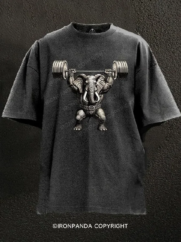 Trendy graphic T-shirts for young adults-barbell Weightlifting Elephant Washed Gym Shirt