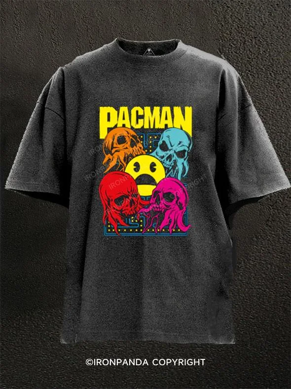 T-shirts with cool quotes for casual wear-Pacman Washed Gym Shirt