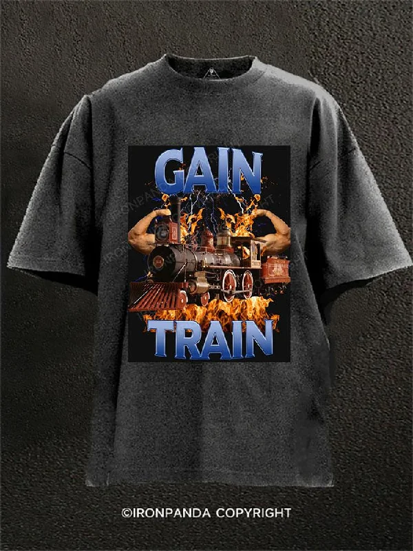 Best quality T-shirts for screen printing-Gain train Washed Gym Shirt