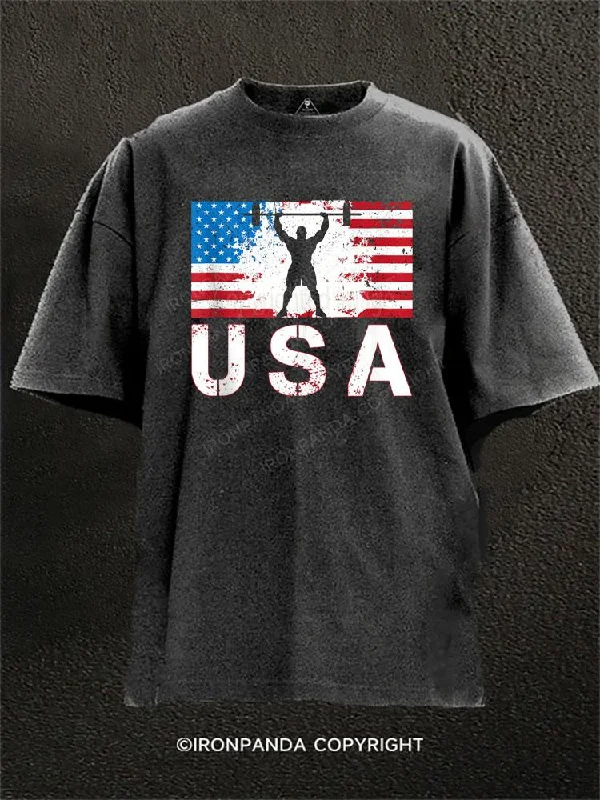 Affordable T-shirts for bulk orders-Weightlifting USA Washed Gym Shirt