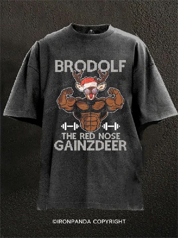 Long-sleeve T-shirts for cooler weather-Brodolf The Red Nose Gainzdeer Washed Gym Shirt