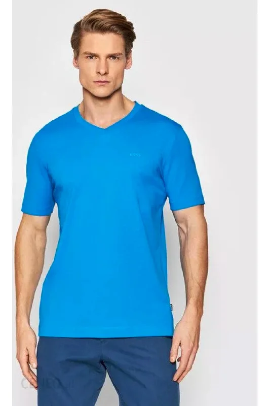 Soft and breathable T-shirts for comfort-Men's Cotton V Neck Regular Fit Blue T-shirt 50468348-439