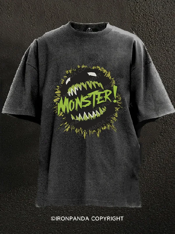 Graphic T-shirts with pop culture references-Monster Washed Gym Shirt