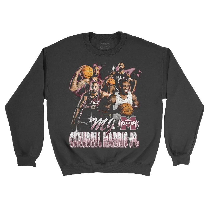 Long sleeve shirts for layering with cardigans and sweaters-EXCLUSIVE RELEASE: Claudell Harris 90s Graphic Black Crew