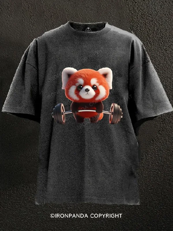 Comfortable T-shirts for everyday wear-Cute panda lifting weights Washed Gym Shirt