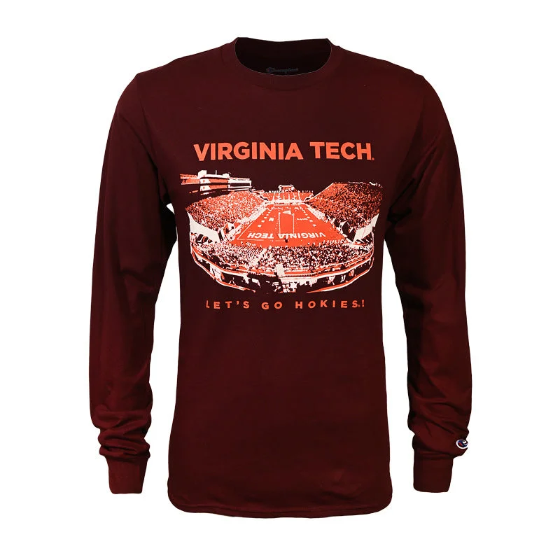 Best cotton T-shirts for casual wear-Virginia Tech Aerial Stadium Long-Sleeved T-Shirt: Maroon by Champion