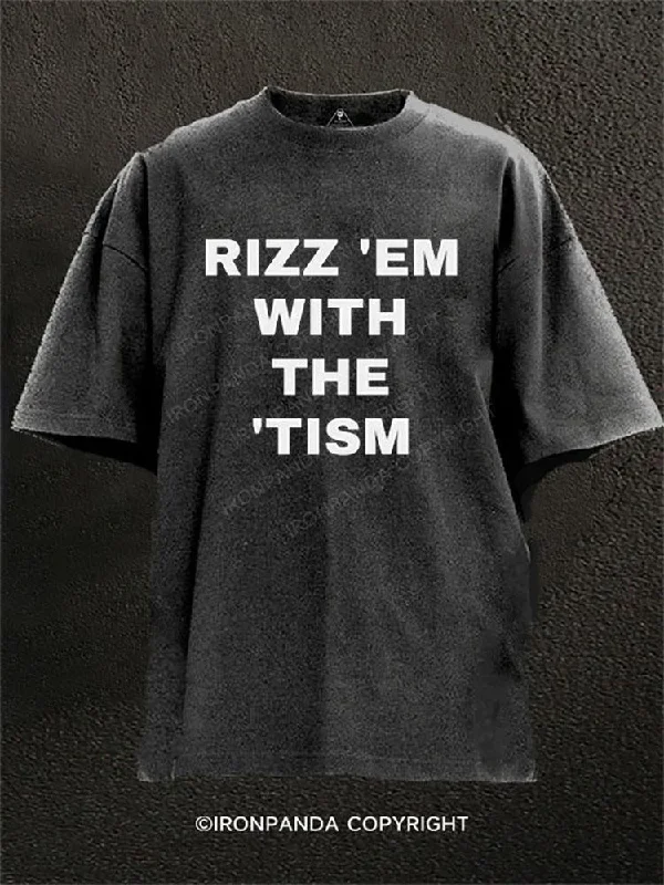 Best quality T-shirts for printing custom logos-Rizz 'em with the tism Washed Gym Shirt