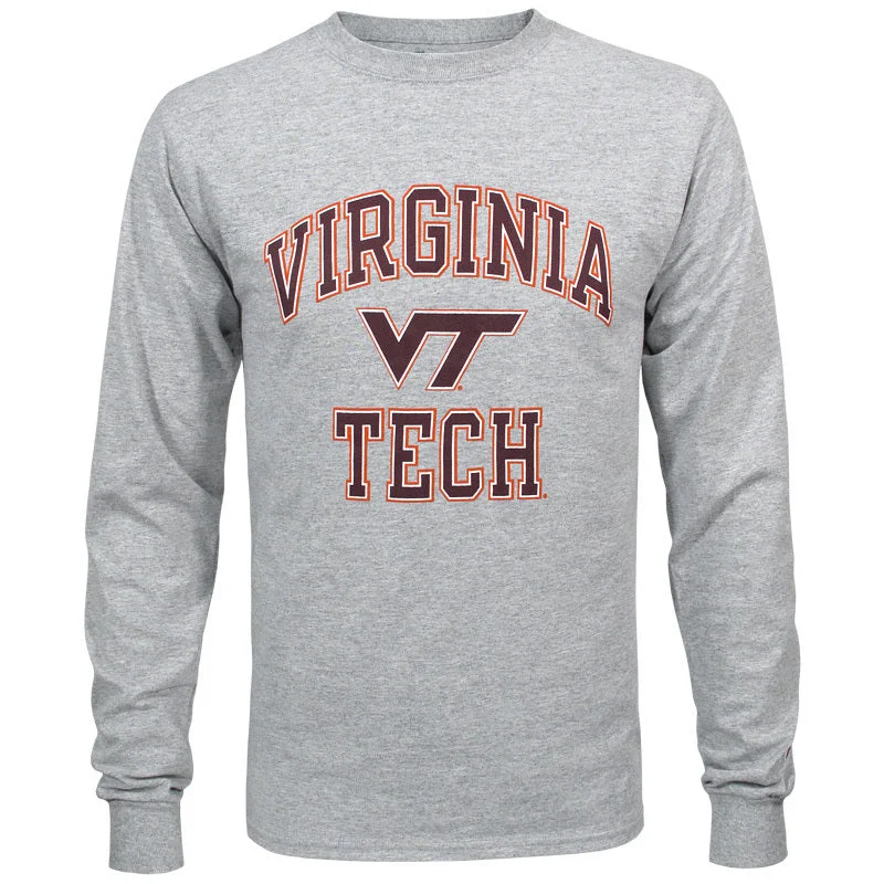 Moisture-wicking T-shirts for active individuals-Virginia Tech Basic Long-Sleeved T-Shirt: Oxford Gray by Champion