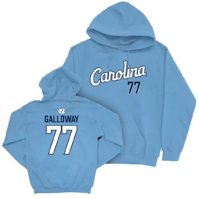 Hoodies with minimal designs for understated style-UNC Football Carolina Blue Script Hoodie  - Hayes Galloway