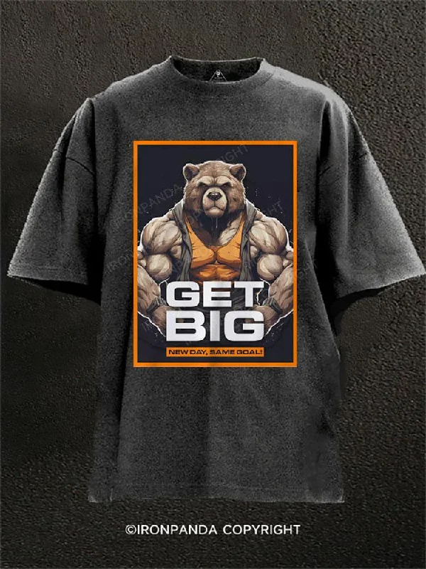 T-shirts with custom slogans for event promotion-Get Big Washed Gym Shirt