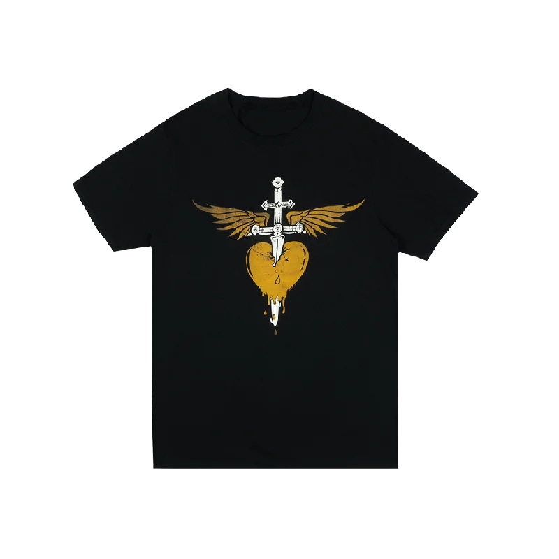 Eco-conscious T-shirts with organic materials-Bon Jovi Gold Heart & Dagger T-Shirt