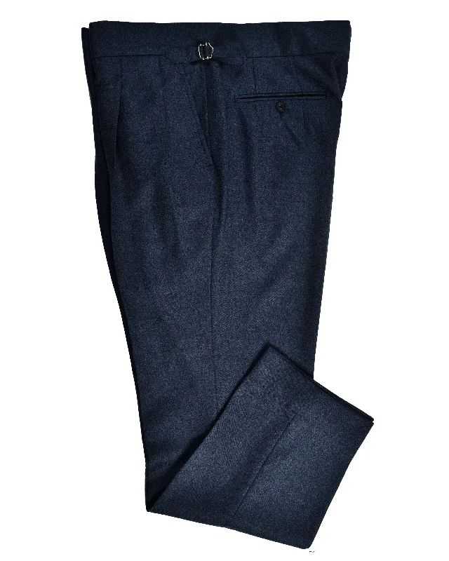 Eco-friendly pants made from sustainable materials-Dugdale Navy Blue Wool Flannel Dress Pant