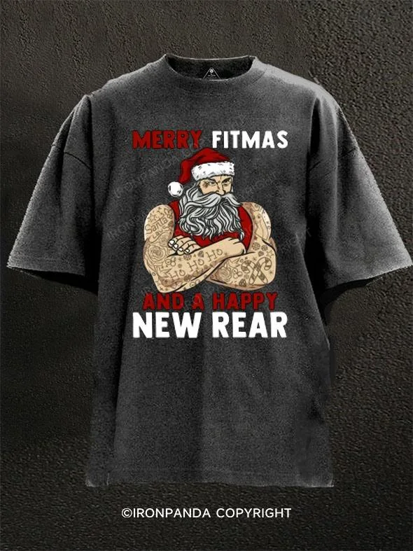 Comfortable T-shirts for lounging at home-Merry Fitmas And A Happy New Rear Washed Gym Shirt