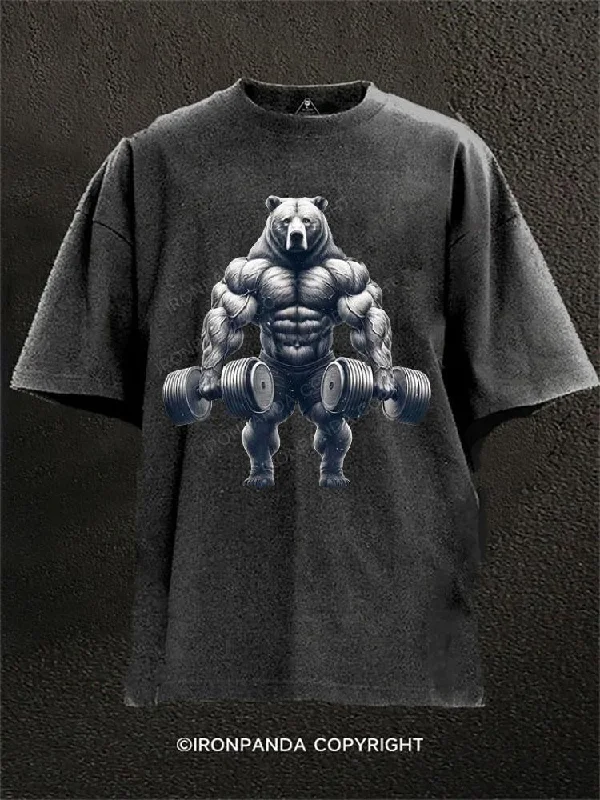 Minimalistic T-shirts for simple, modern outfits-Bear Weightlifting  Washed Gym Shirt