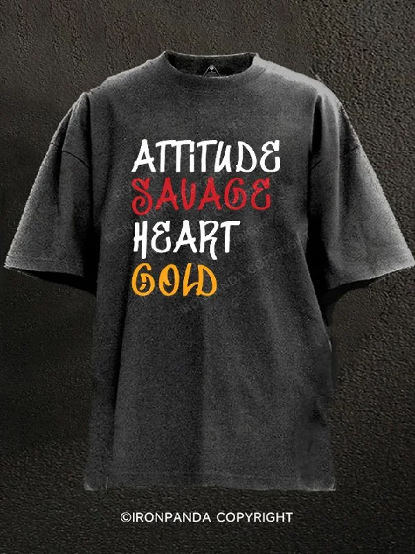 T-shirts for road trips with fun graphics-Attitude Savage Heart Gold Washed Gym Shirt