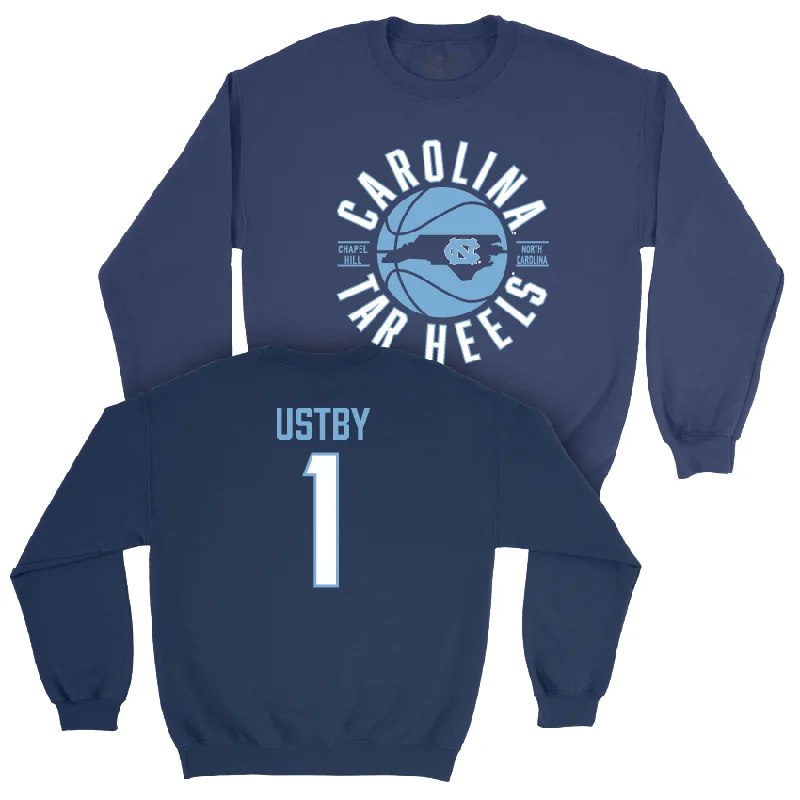 Long sleeve shirts for cool weather and layering-UNC Women's Basketball Navy Crew - Alyssa Ustby