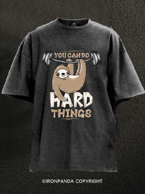 Custom T-shirts with catchy phrases for marketing-You can do hard things Washed Gym Shirt