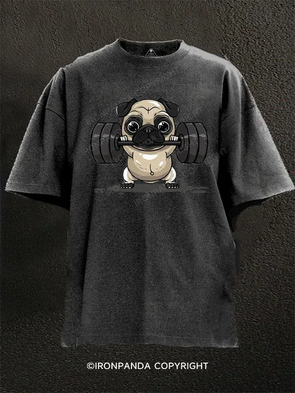 Comfortable T-shirts for outdoor activities-Weightlifting Pug Washed Gym Shirt