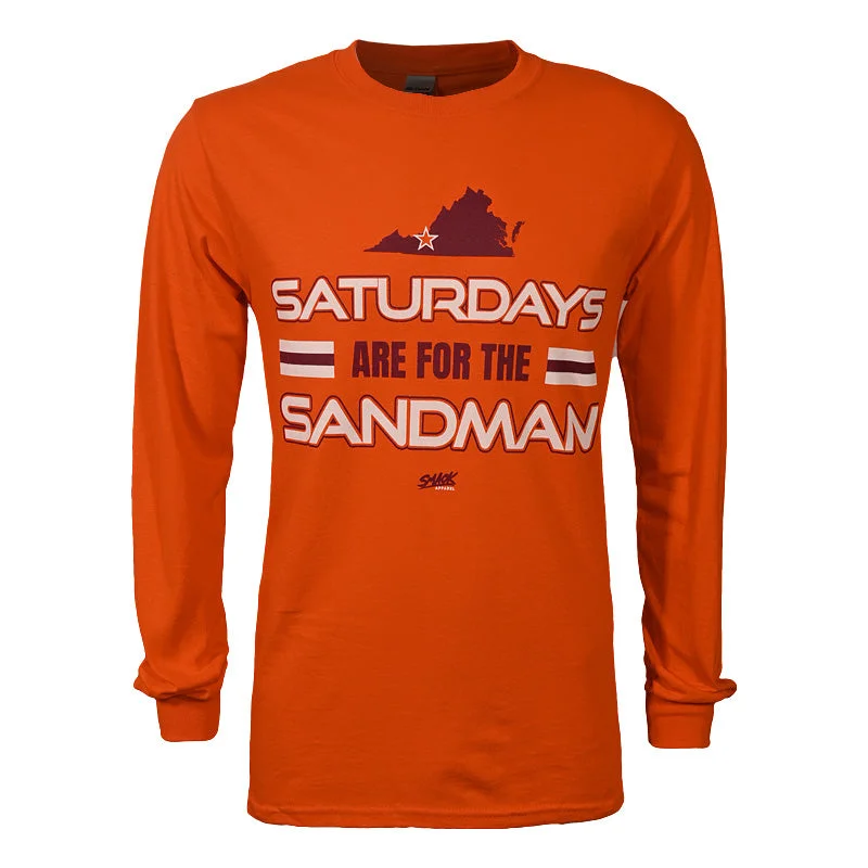 Stylish T-shirts with graphic designs for casual wear-Saturdays are for The Sandman Long-Sleeved T-Shirt: Orange by Smack Apparel