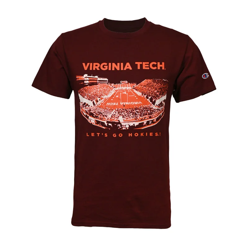 High-quality cotton T-shirts for breathable comfort-Virginia Tech Aerial Stadium T-Shirt: Maroon by Champion