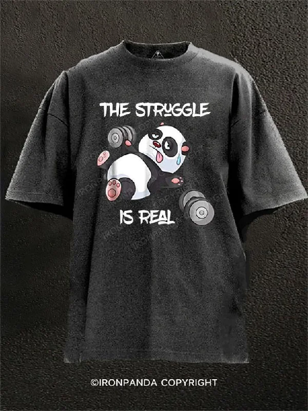 T-shirts for travel and adventure lovers-The Struggle is Real Panda Bear Washed Gym Shirt