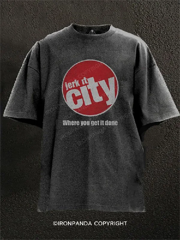 Comfortable T-shirts for outdoor activities-Jerk It City Washed Gym Shirt