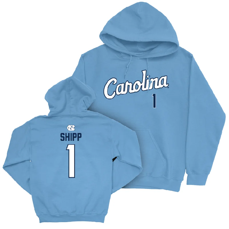 Hoodies with a relaxed fit for laid-back style-UNC Football Carolina Blue Script Hoodie  - Jordan Shipp