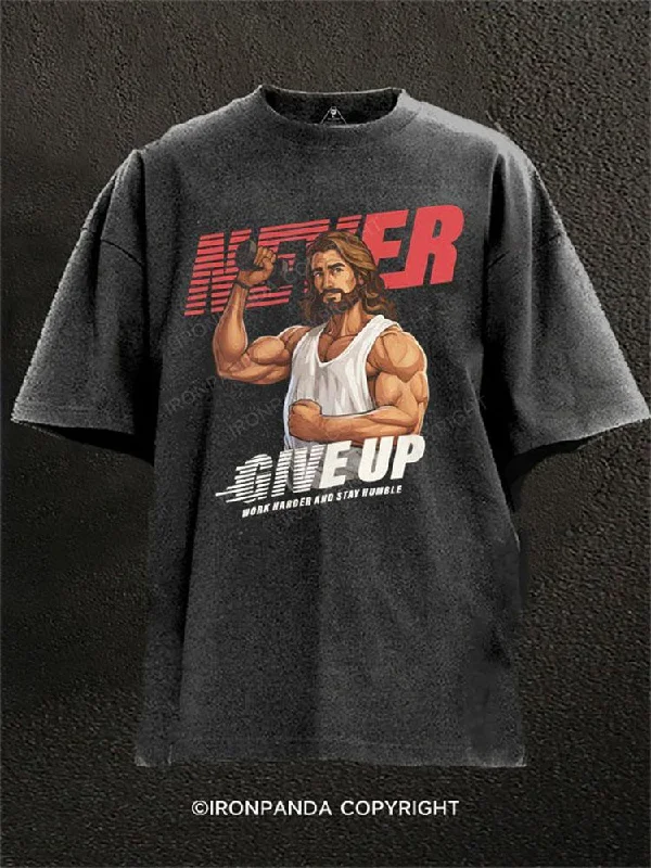 Best quality T-shirts for screen printing-Never Give Up Washed Gym Shirt