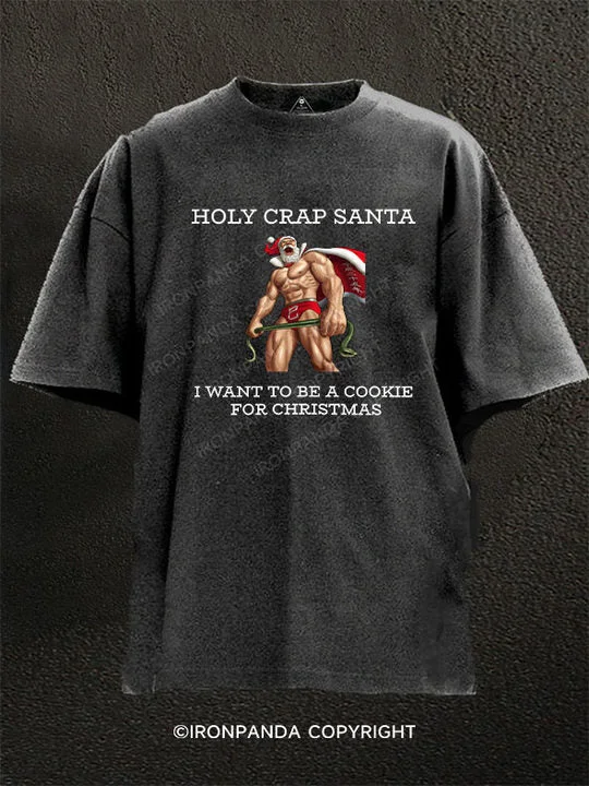 Comfortable and stretchy T-shirts for everyday wear-HOLY CRAP SANTA I WANT TO BE A COOKIE FOR CHRISTMAS  Washed Gym Shirt