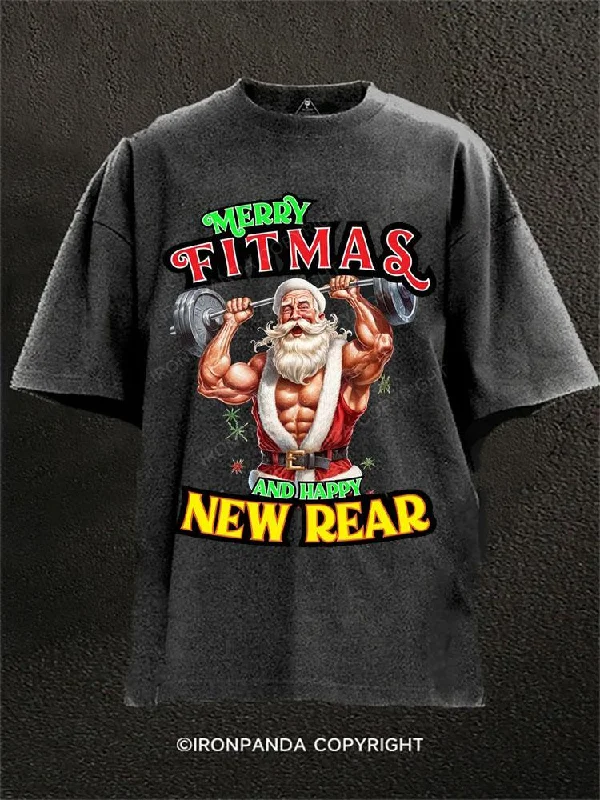 T-shirts for casual office attire-Merry Fitmas and a Happy New Rear Washed Gym Shirt