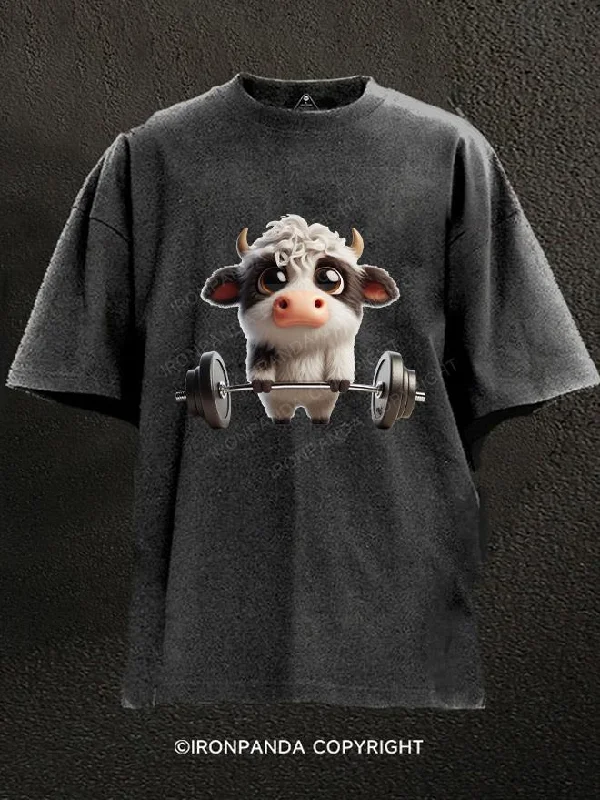 T-shirts for gym workouts and fitness activities-Cows are heavy Washed Gym Shirt