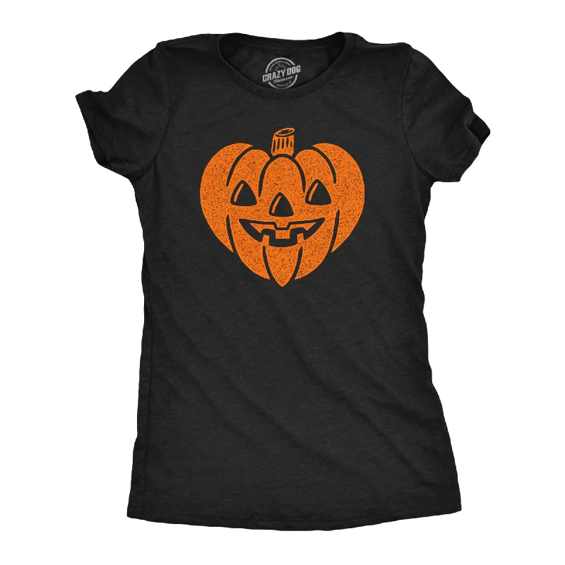 Stylish T-shirts with geometric prints for a modern look-Carved Pumpkin Heart Women's T Shirt