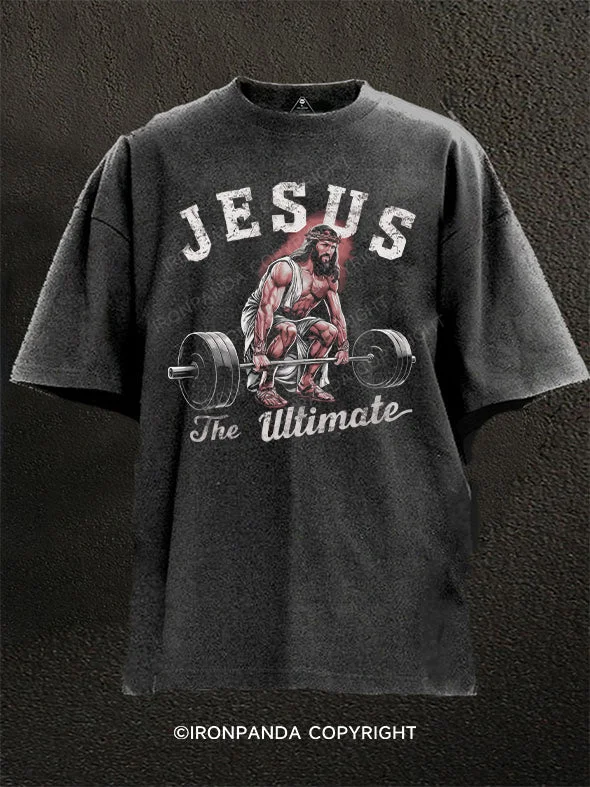 T-shirts with cool quotes for casual wear-Jesus The Ultimate Deadlifter Washed Gym Shirt