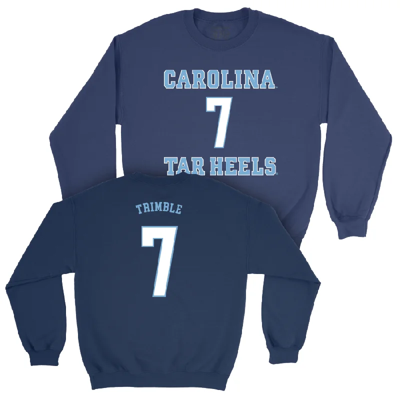 Trendy long sleeve shirts with asymmetrical designs-UNC Men's Basketball Sideline Navy Crew - Seth Trimble